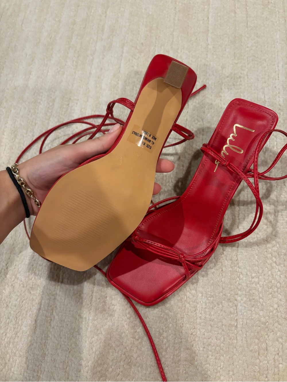 never worn Red Strappy Lace-Up Heeled Sandals - Picture 4 of 4